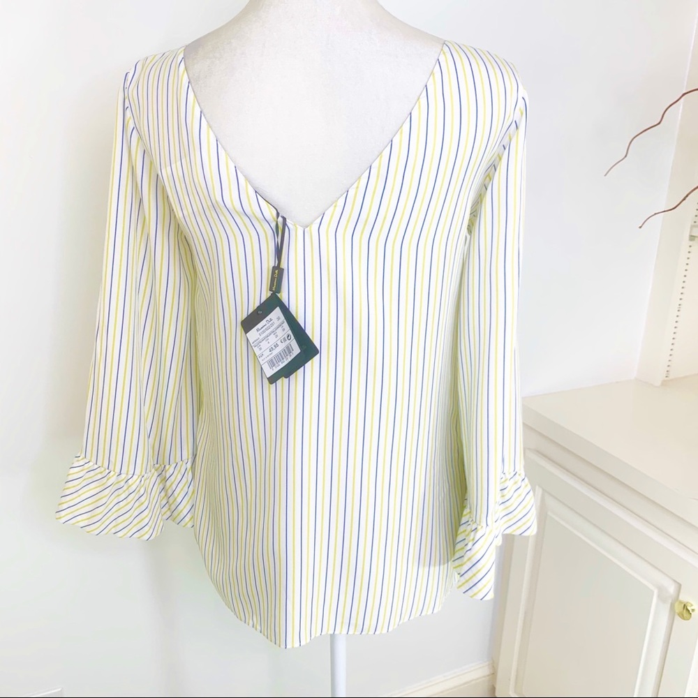 Massimo Dutti V Back Striped Bell Sleeve Top 6 NWT - Picture 6 of 13